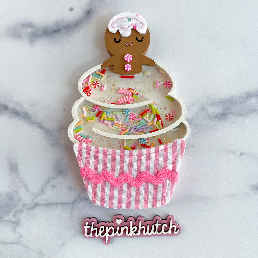 Gingerbread Cupcake Shaker - Pink Stripe - Group B