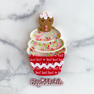 Gingerbread Cupcake Shaker - Red HoHoHo